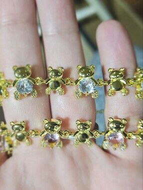 Set Of 2 18k Gold Filled Teddy Bear Duo Pink/Clear